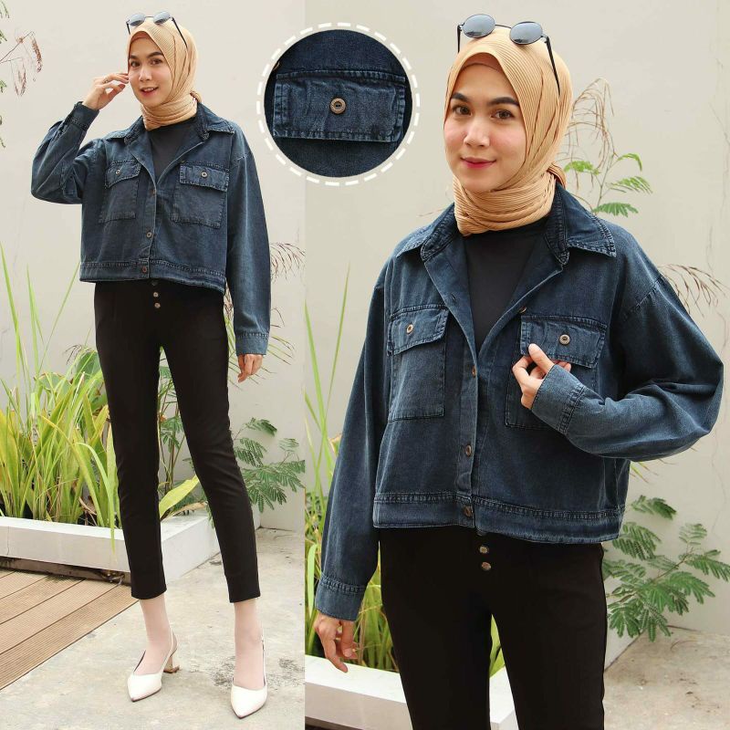 Zoya Jacket Jeans, JAKET WANITA  CANTIK MODIS JUMBO FIT XXL LD 120 TERMURAH OOTD KEKINIAN TERLARIS