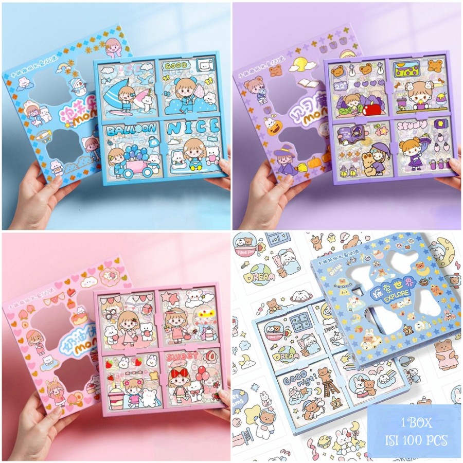 

1 pack isi 100 Lembar Pcs Stiker Box Merk SENMU SEN MU Momo Stiker Set korea Sticker BOX