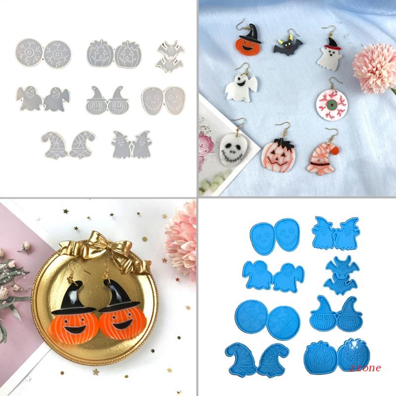 8pcs / Set Cetakan Liontin Anting Bahan Silikon Resin Epoksi Tema Halloween