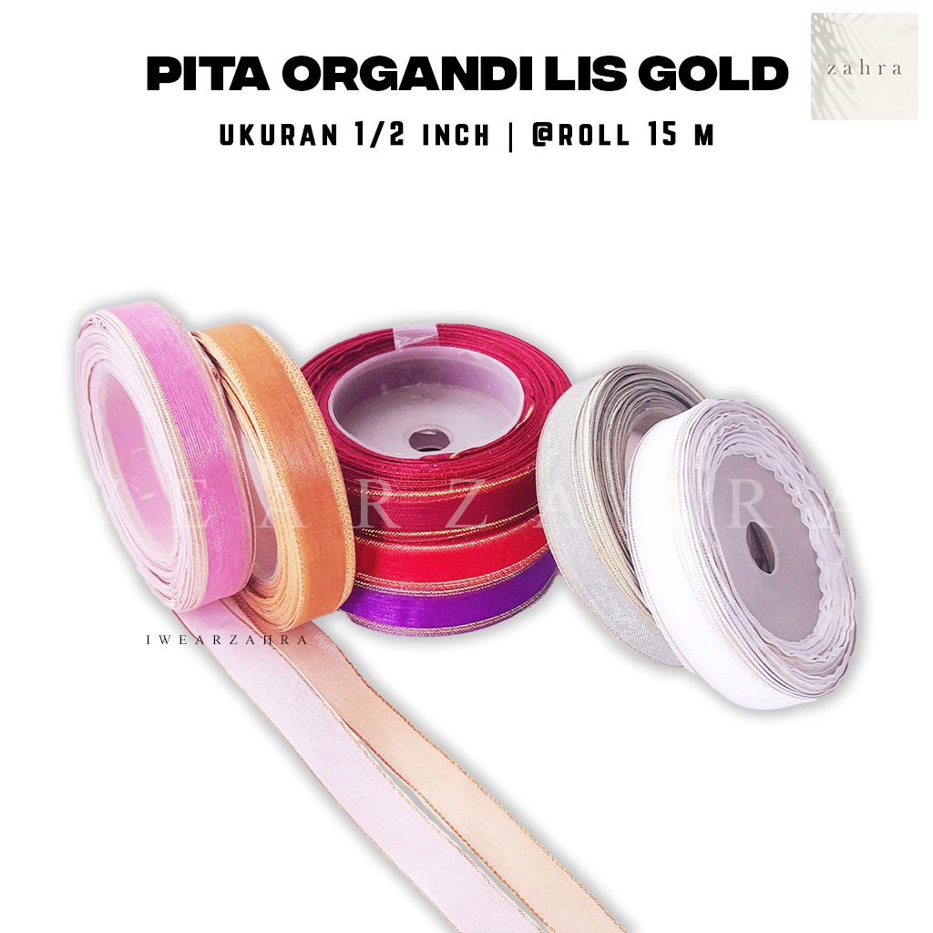 PITA ORGANDI LIS GOLD 1/2 INCH -Ribbon Gift Bouquet Hiasan Buket Bunga Packing Packaging Hampers Hantaran Souvenir Sovenir Hadiah Giftbox Dekorasi Kerajinan Tangan