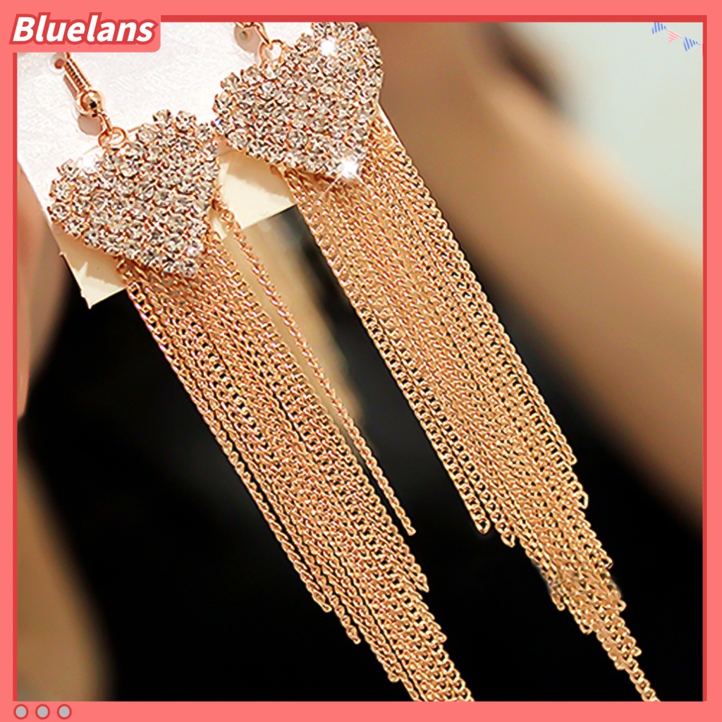 Anting Kait Gantung Panjang Bentuk Hati Hias Berlian Imitasi Untuk Wanita