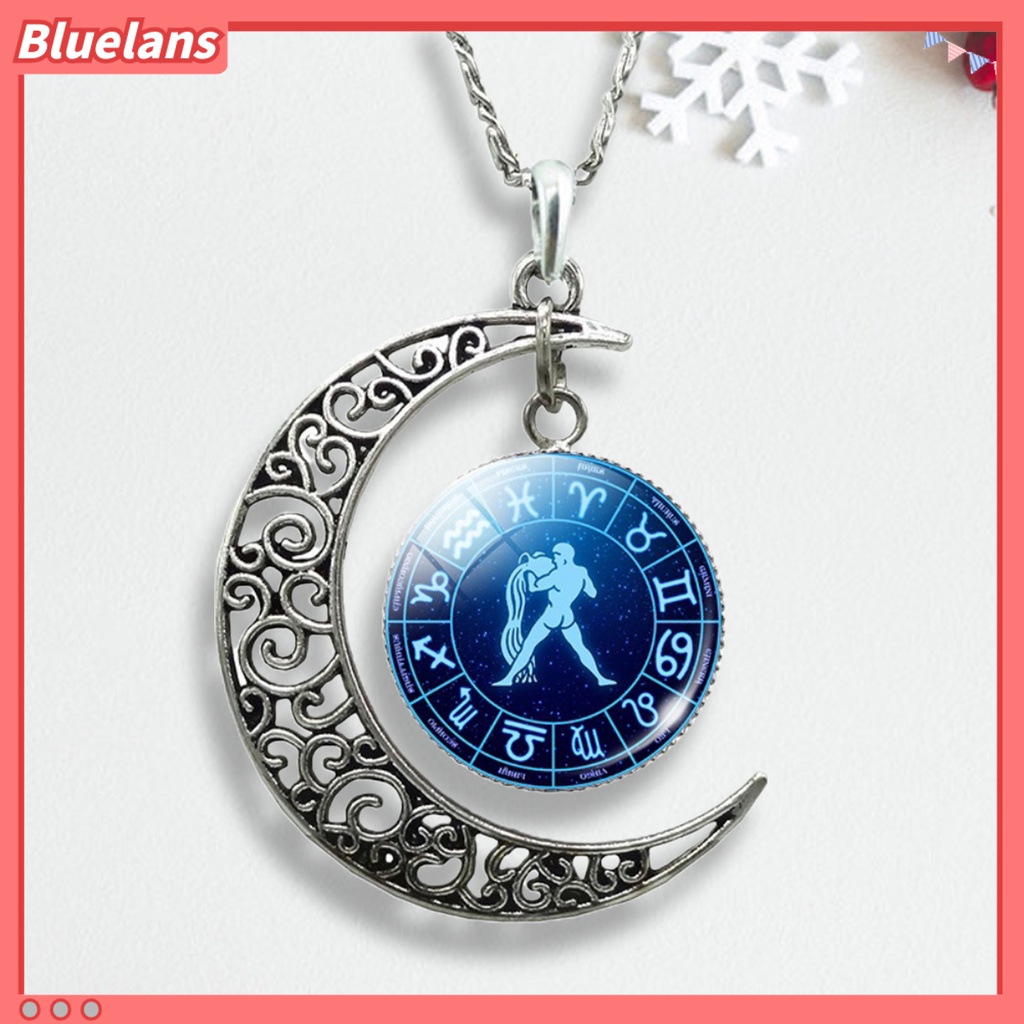 Bluelans Unisex Faux Gem 12 Constellations Hollow Crescent Moon Chain Necklace Jewelry Gift