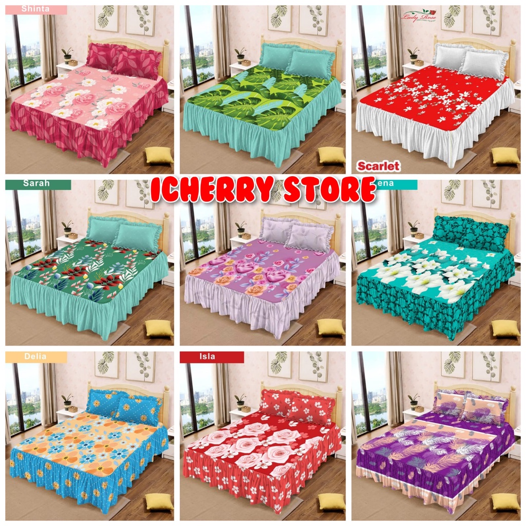 3in1 Sprei Lady Rose 3D King Rumbai 180x200 Motif Lena, Delia, Scarlet, Scarlet, Sarah, Furla, Isla,