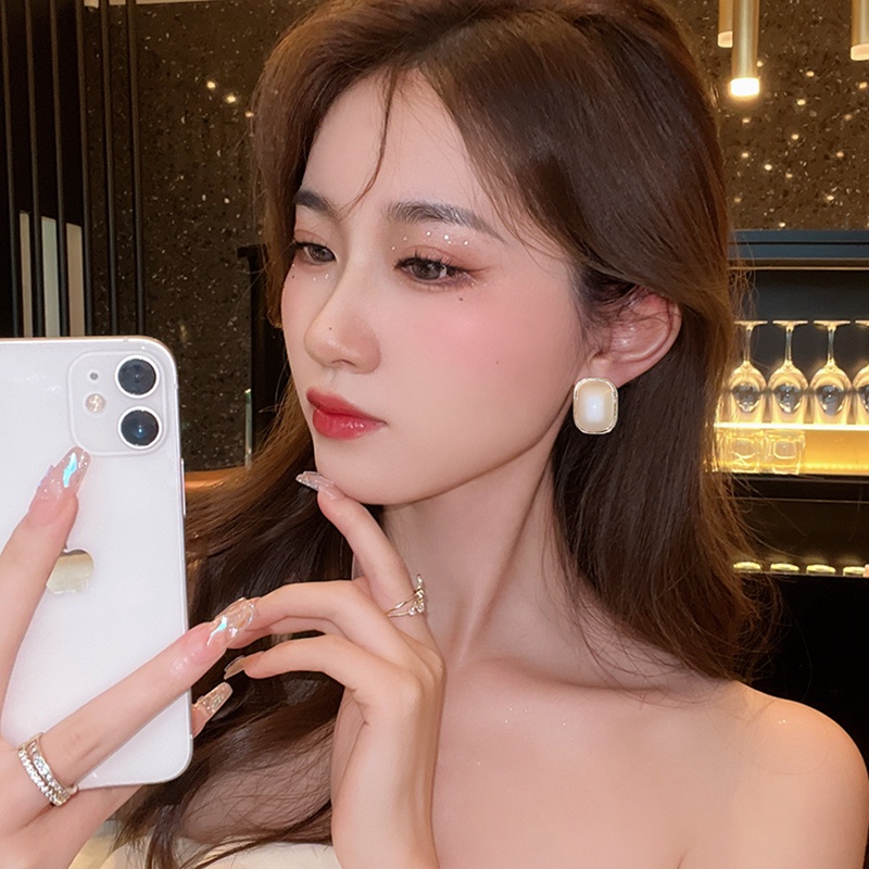 Anting S925 Silver Needle Bentuk Hati Persegi Gaya Retro