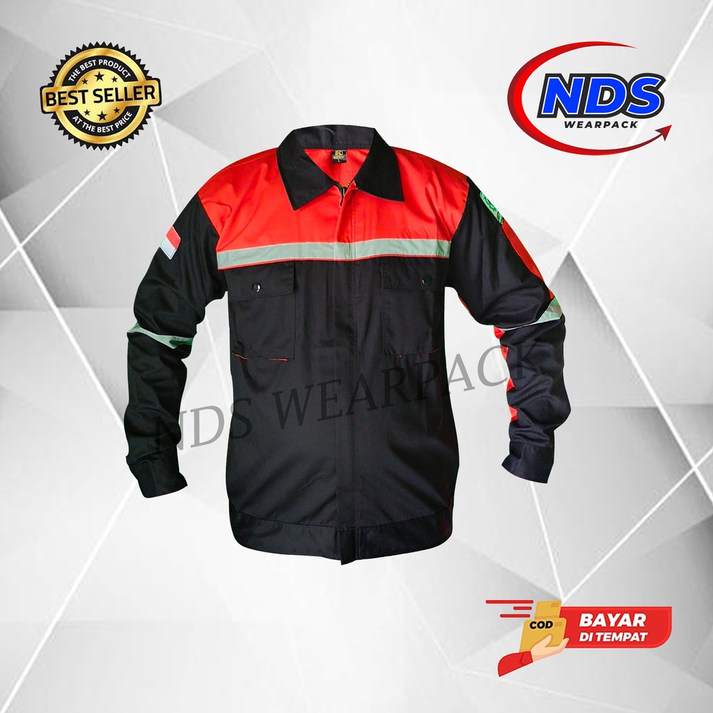 Wearpack atasan | Seragam Kerja Lengan Panjang warna Hitam kombinasi Merah
