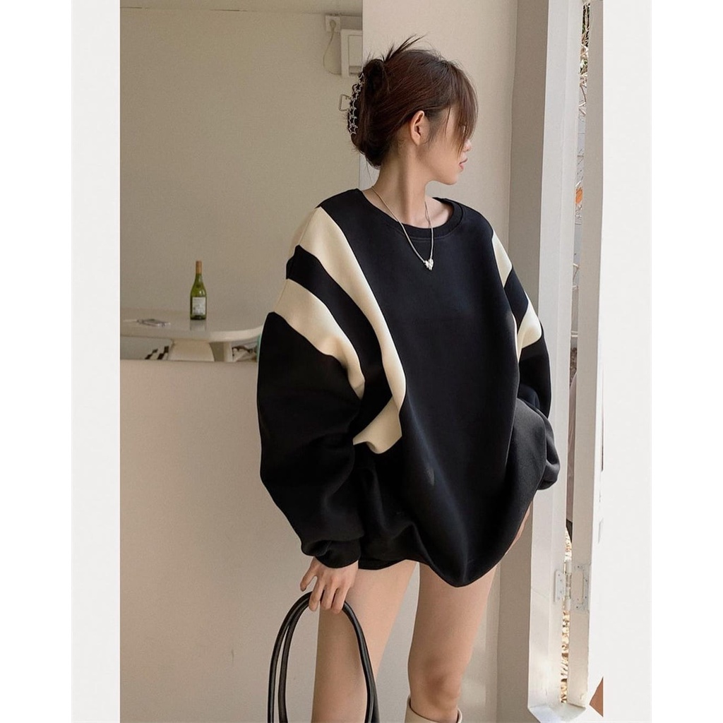 SWEATER OVERSIZE - LINES SWEATER OVERSIZE WANITA - CREWNECK BAHAN FLEECE