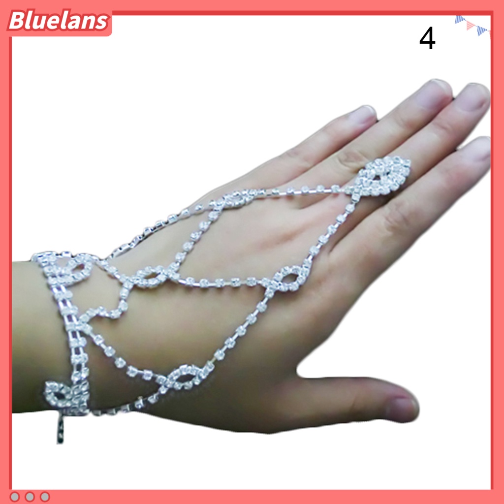 [Bayar Di Tempat]Gelang Tangan Dengan Sambungan Jari Bahan Batu Rhinestone Untuk Acara Pernikahan