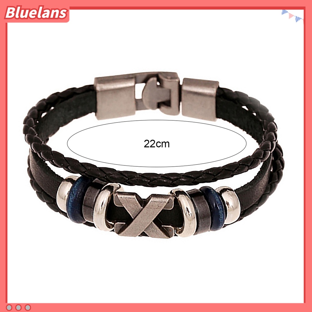 Gelang Multilayer Adjustable Bahan Kulit Untuk Pria