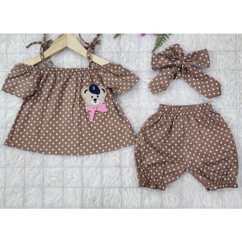 Baju bayi perempuan stelan sabrina+ bandana baby