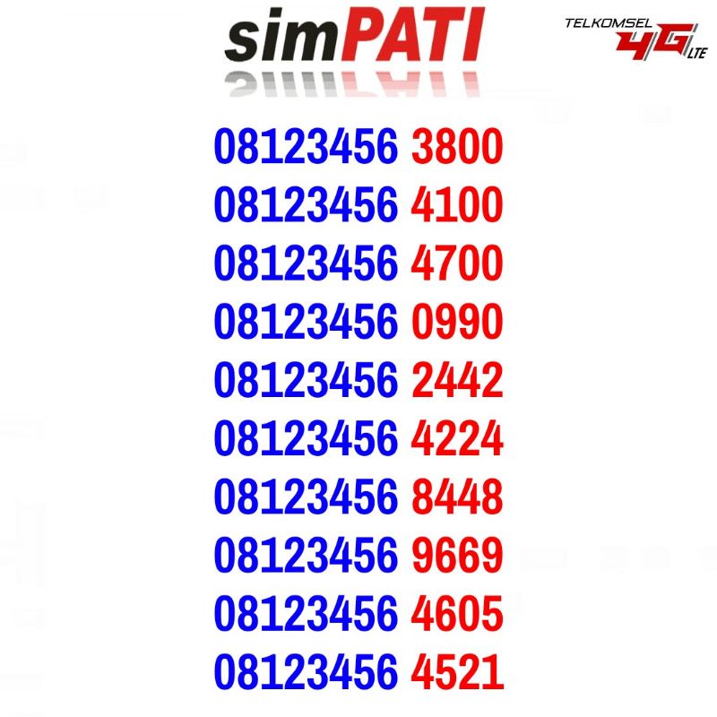 Nomor Cantik Simpati 08123456 4G