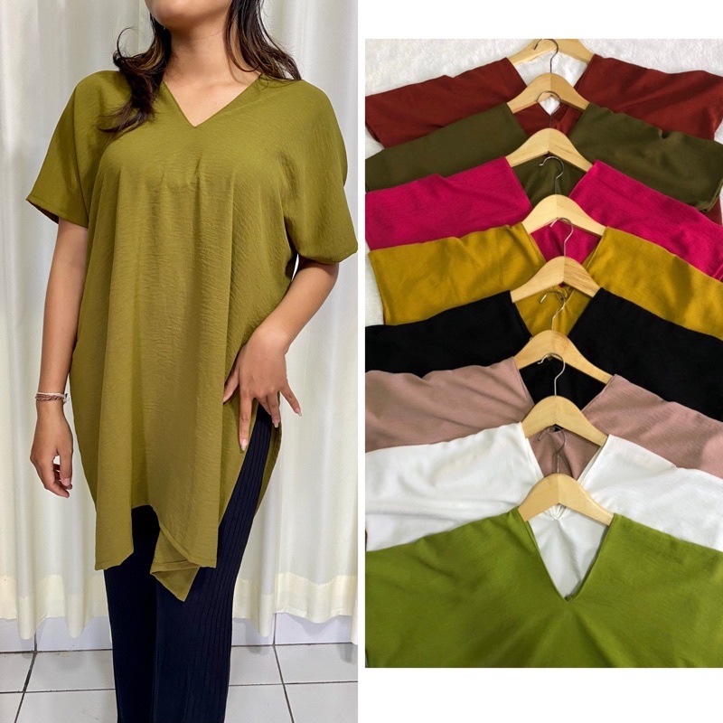LONG SQUARE TOP | ATASAN BLOUSE WANITA AIRFLOW CRINKLE ANTI LECEK INTAN