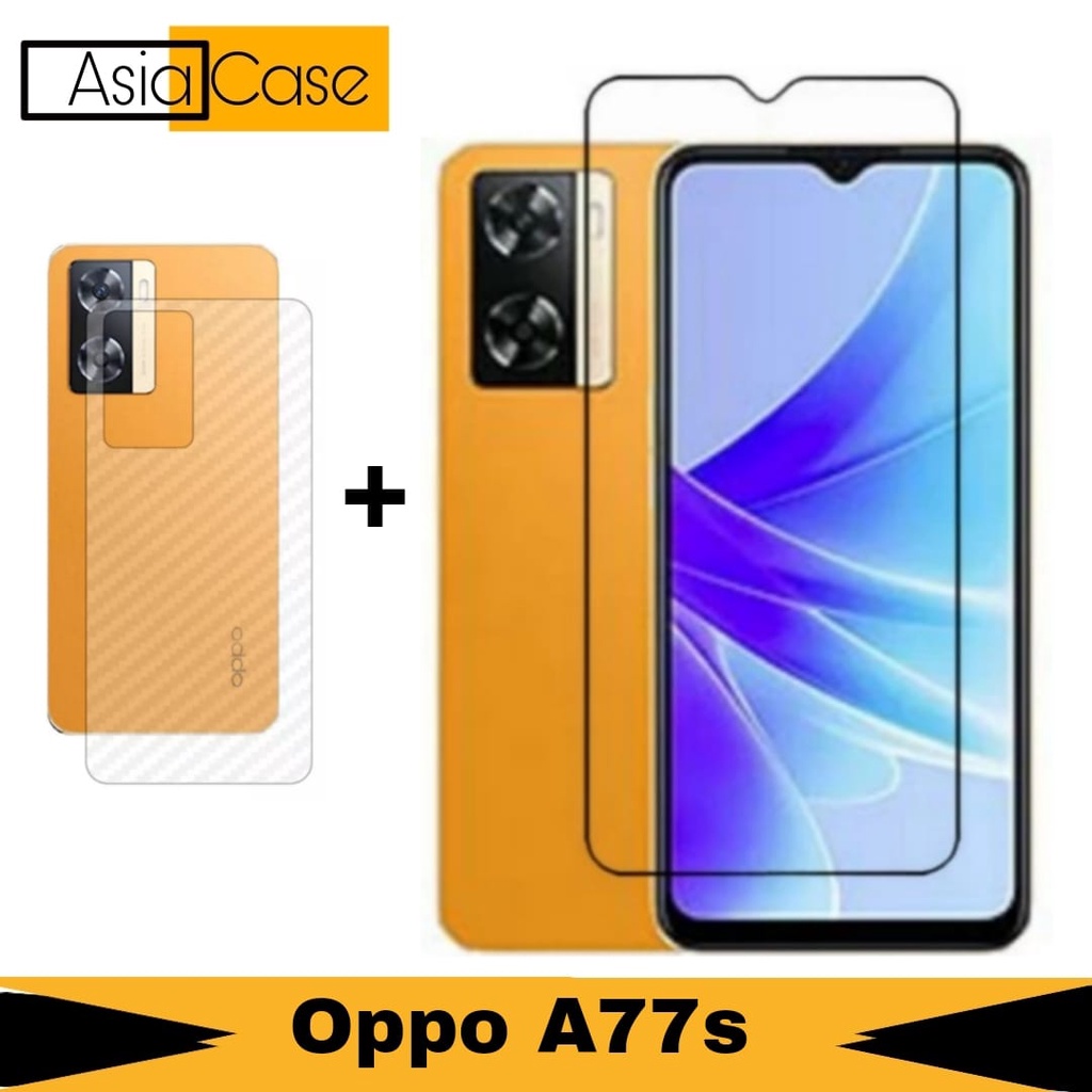 Promo 2in1 Tempered Glass oppo A77s F Clear free garskin Anti jamur Pelindung Belakang HP