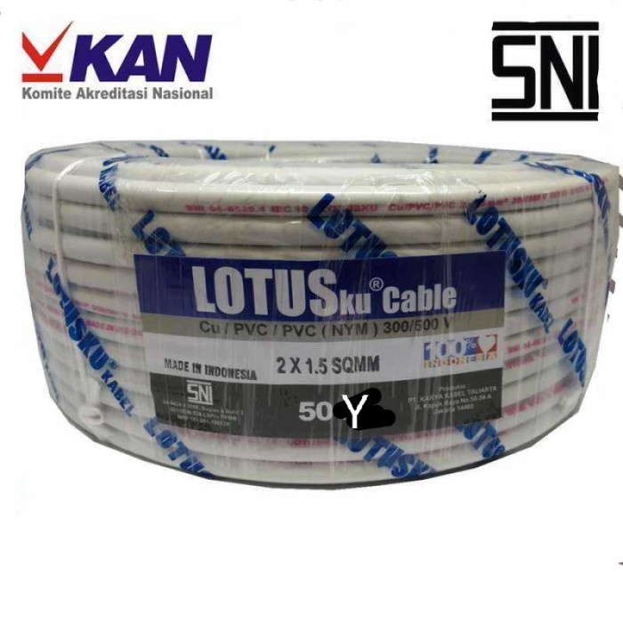 KABEL LISTRIK MERK LOTUS NYM 2x1.5/ KABEL KAWAT LOTUS/KABEL NYM SNI LMK Harga Per meter