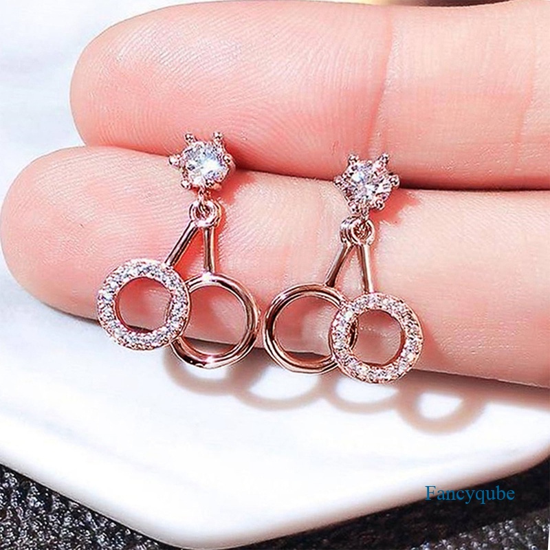 Fancyqube Anting Bentuk Lingkaran Ganda Warna Silver Rose Gold Untuk Wanita