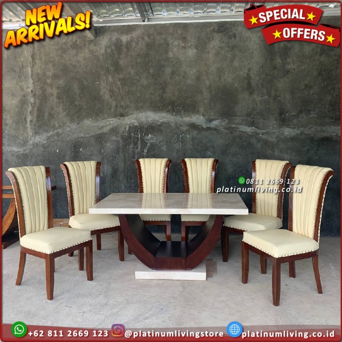 Meja Makan Marmer Meja Makan Marmer Cream Meja Makan Jati 6 Kursi - Kursi Saja 6Pcs
