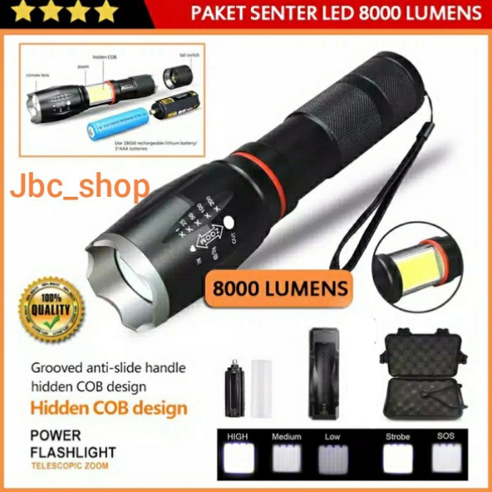 Senter LED XML T6 8000 lumens dengan magnet COB flashlight