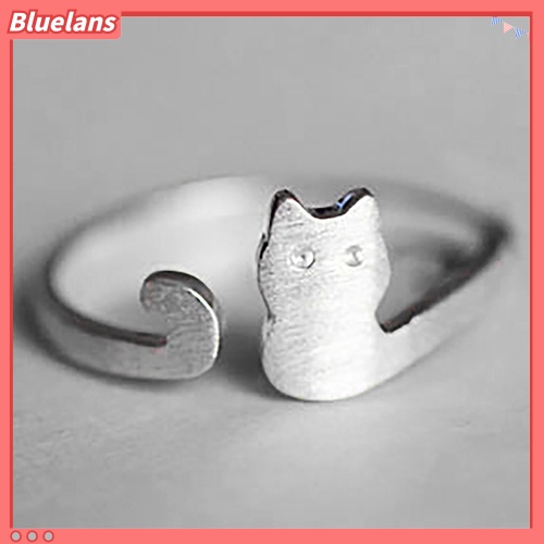 Bluelans Women Fashion Jewelry Xmas Gift Cartoon Cat Sliver Plated Open Adjustable Ring