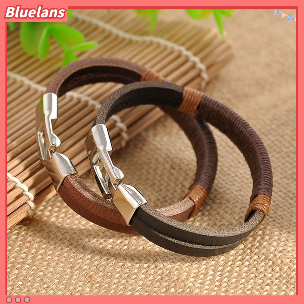 Gelang Bahan Kulit Imitasi Dengan Buckle Alloy Gaya Vintage Untuk Pria