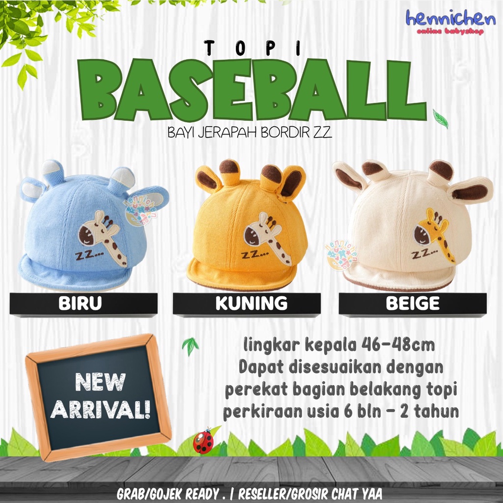 TOPI BASEBALL BAYI JERAPAH BORDIR ZZ TOPI ANAK IMPORT