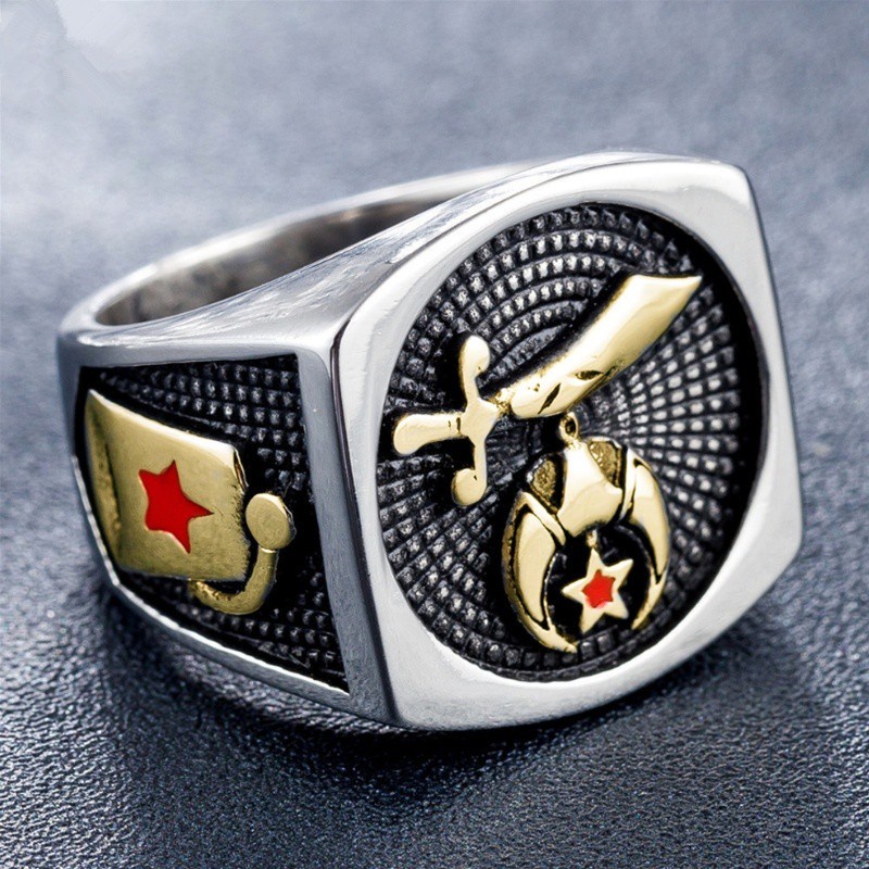 Cincin Masonic Bahan Stainless Steel Gaya Punk Untuk Pria