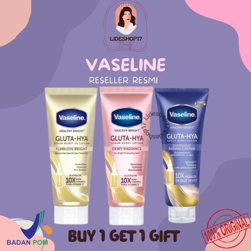 [READY STOCK] Vaseline Gluta Hya UV Lotion Flawless Bright - Dewy Radiance 200 ml Vaseline lotion Dewy Vaseline gluta hya overnight lotion vaseline overnight