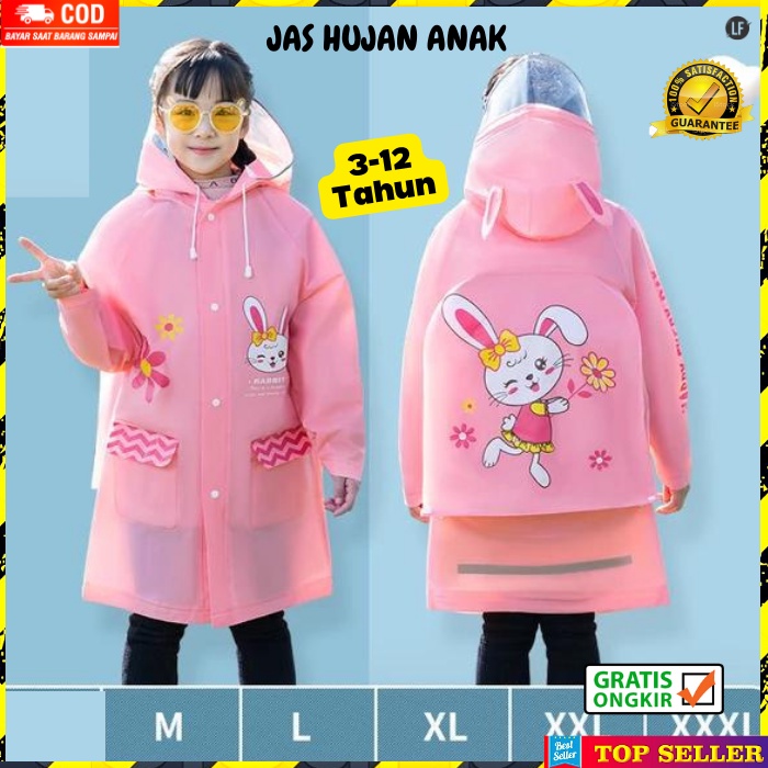 JAS HUJAN ANAK PEREMPUAN KOREA MANTEL CEWEK RAINCOAT KIDS MOTIF KELINCI USIA 3-12 TAHUN WD2