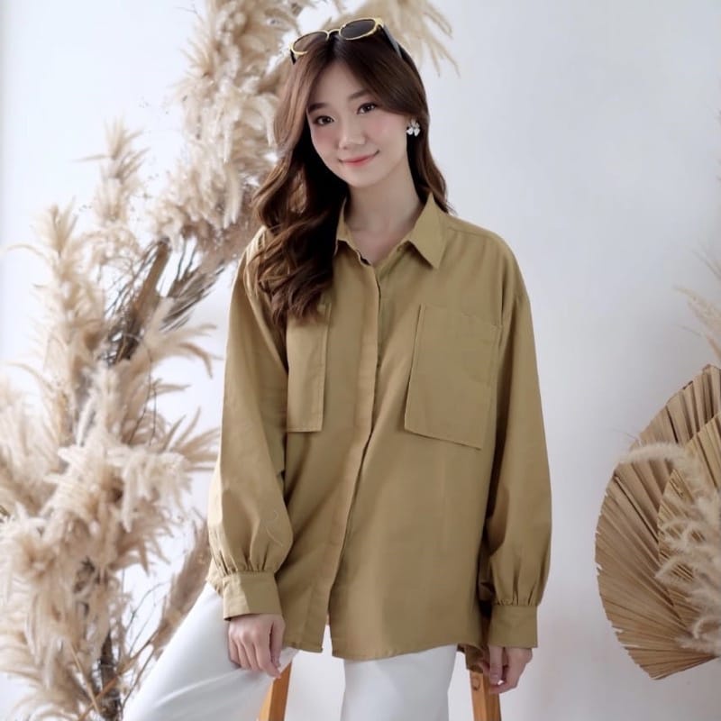 (MSB) KEMEJA VALESKA OVERSIZE FULL KANCING BLOUSE WANITA POLO LINEN