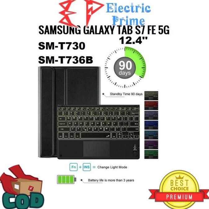 [Promo] Case Samsung Galaxy Tab S7 Fe 2021 5G Keyboard Led Touchpad 12.4" T730 - Acc - Aksesoris - H