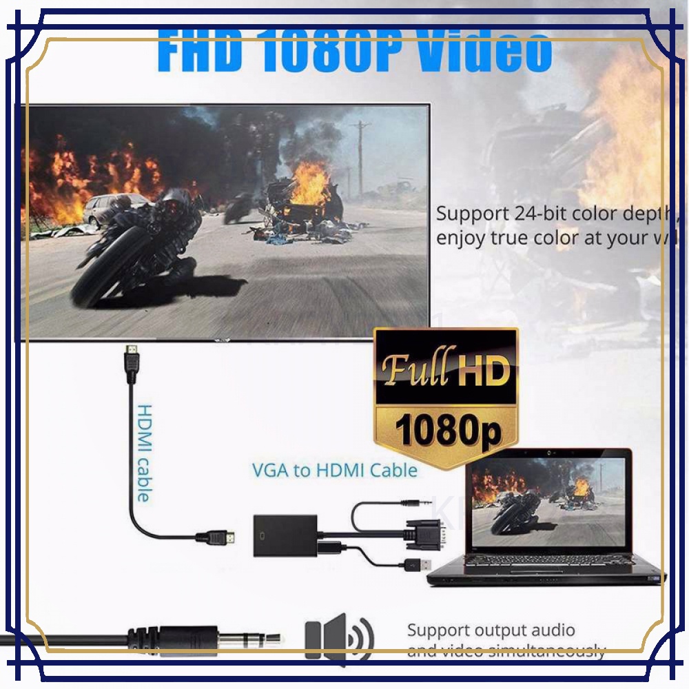 Kabel Adapter Converter VGA Male ke HDMI 1080P dengan Audio KK243