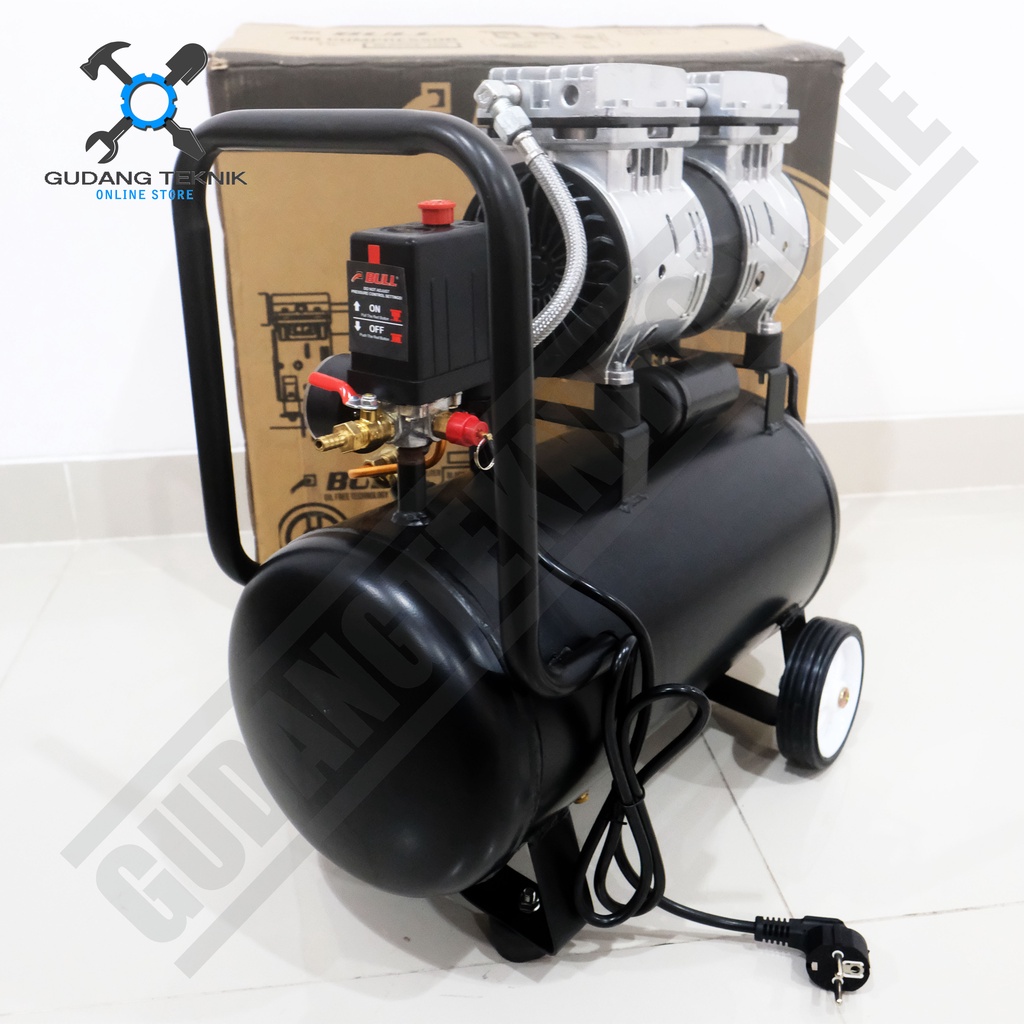 Kompresor Angin Tanpa Oli 24L BLAC24-100 BULL 1HP / Air Compressor Oilless BLAC 100 24 Liter BULL