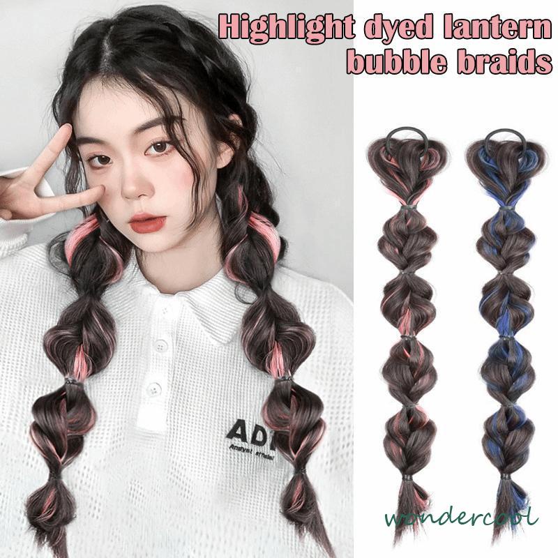 Ekor Kuda Poni Ganda Tinggi Wanita  Sorot Lantern Puff  Kepang Twist  Kepang Wig Tali-Won