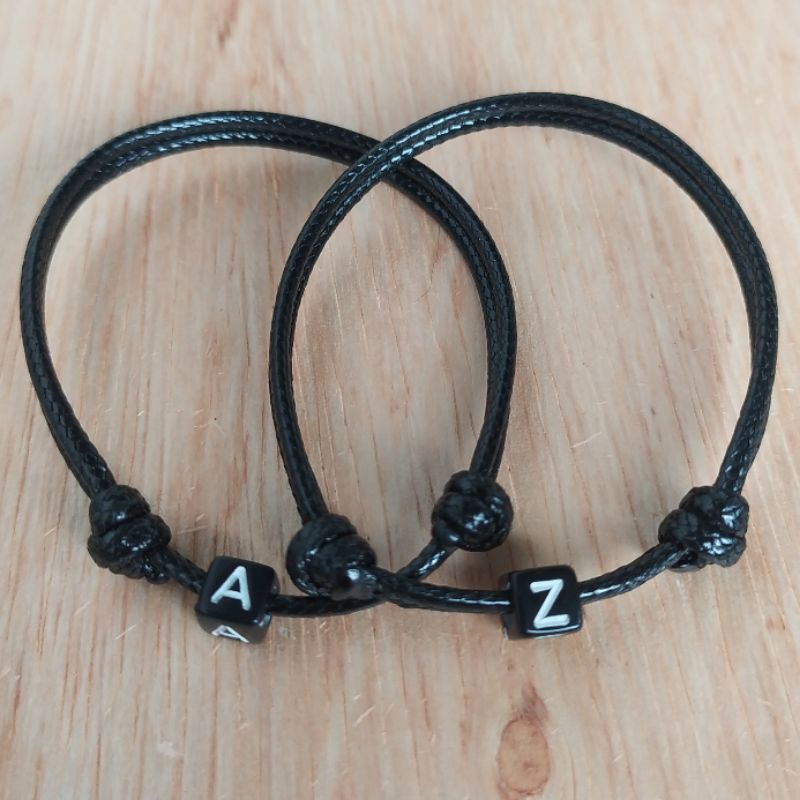 GELANG COUPLE TALI KOREA PREMIUM INISIAL NAMA A-Z ANTI AIR (WATERPROOF) 2MM