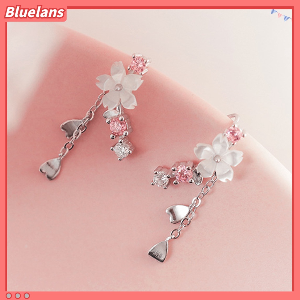 1 Pasang Anting Kait Gantung Desain Hati Cherry Blossom Bahan Alloy Hias Berlian Imitasi Untuk Liburan
