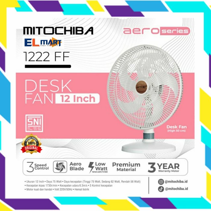 Kipas Angin Meja 12 Inch Mitochiba Desk Fan 12inch 1222FF 1222 FF  Low Watt