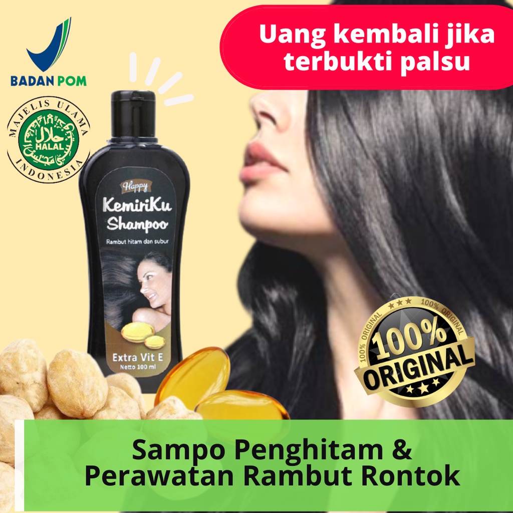 Happy Sampo Kemiriku Shampoo Penghitam Penyubur Perawatan Rambut Rontok Ekstrak Kemiri &amp; Vit E BPOM Halal