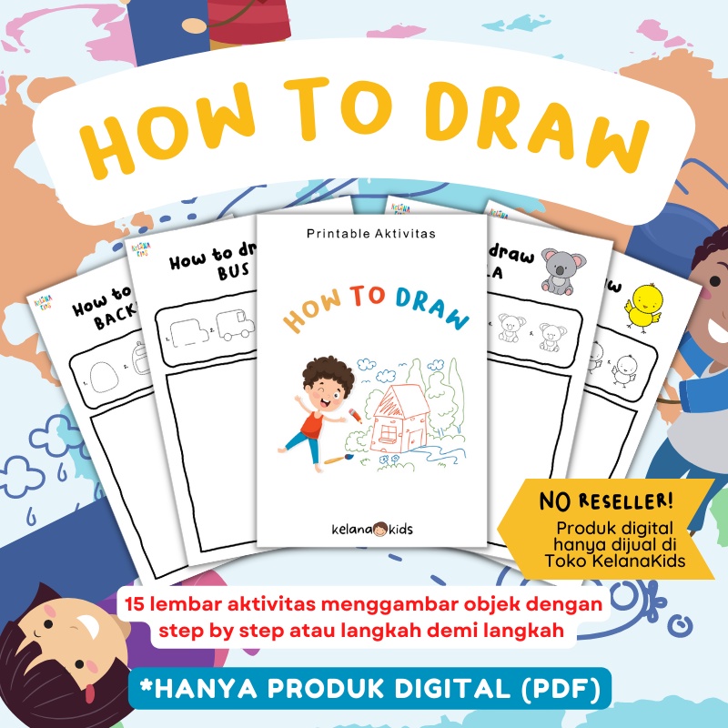 Printable Worksheet How to Draw Aktivitas Cara Menggambar dan Mewarnai TK PAUD 3, 4, 5, 6 Tahun PDF