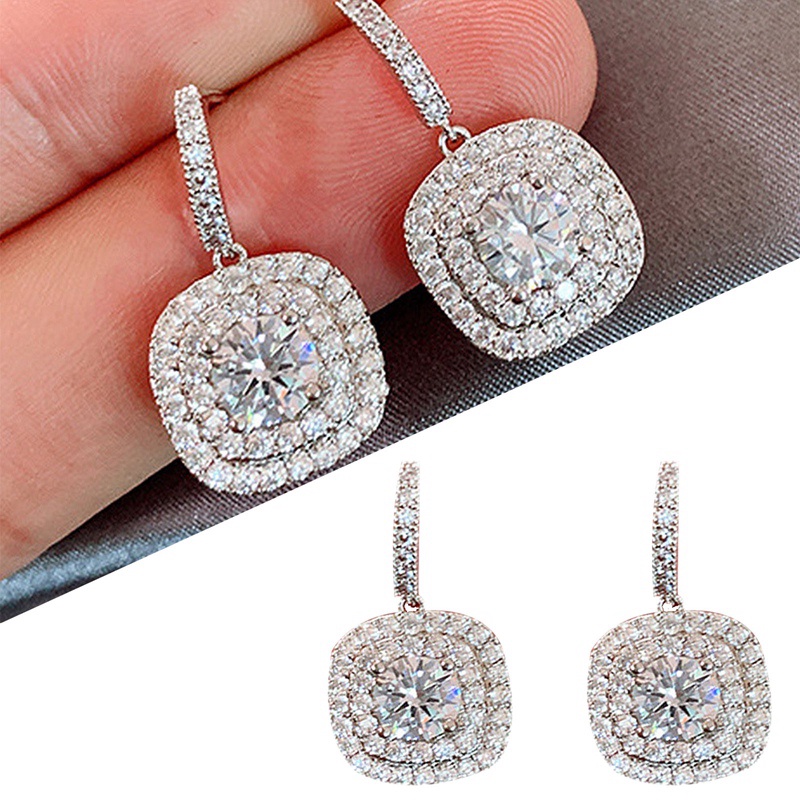 Fancyqube Anting Juntai Kristal Cubic Zirconia Warna Silver Serbaguna Untuk Wanita