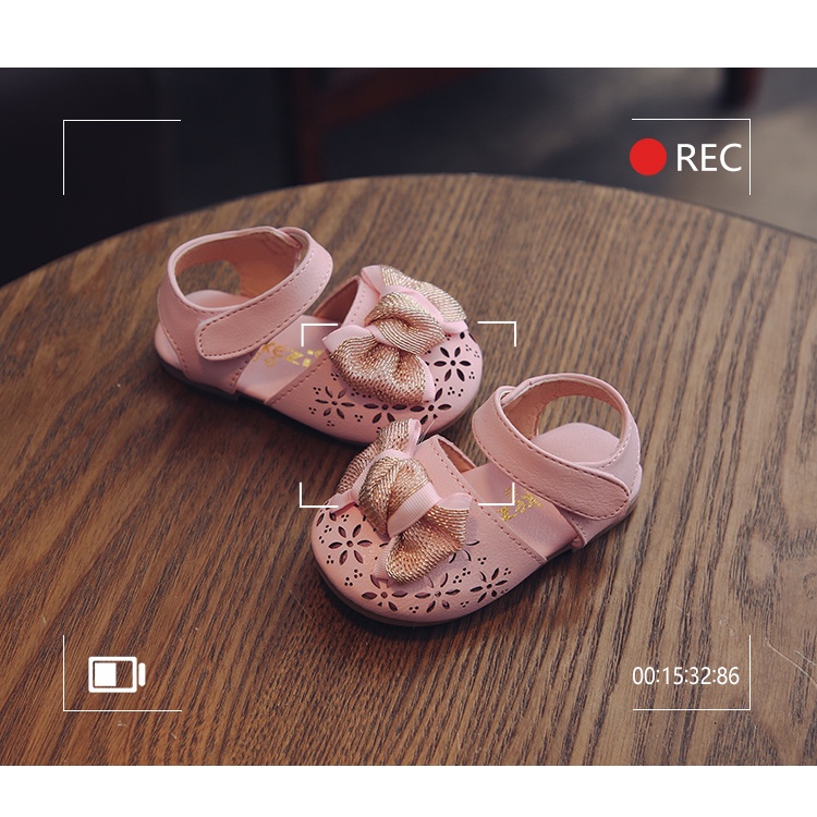 D19 Mimicat-Sepatu sandal flat anak motif pita emas