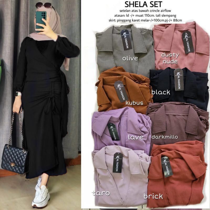 BEST SELLER SHELLA SET ROK CRINKLE AIRFLOW/SETELAN WANITA KEKINIAN/SETROK POLOS SERUT PINGGANG/FASHION MUSLIM WANITA/FAR MOSLEMSTORE