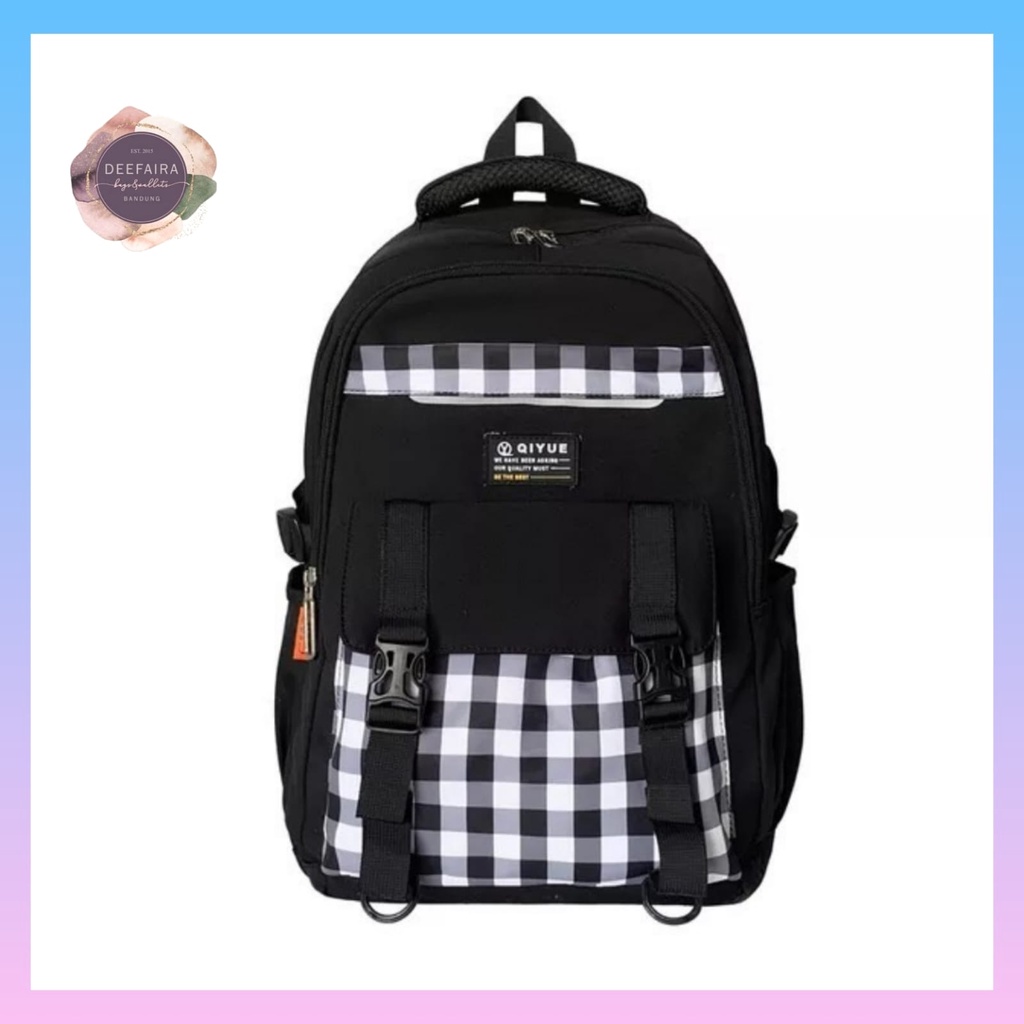 Tas Ransel Sekolah Untuk Anak Perempuan Sd Smp Dan Sma Motif Garis Kube Code 1