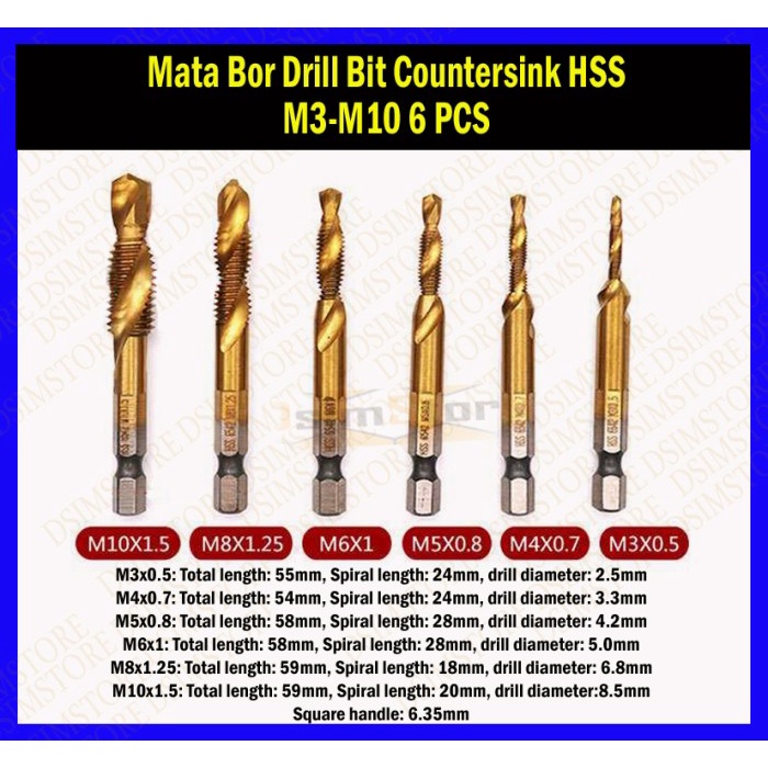 Mata Bor Pembuat Drat Baut 6pcs Drill Tap Hand Tap