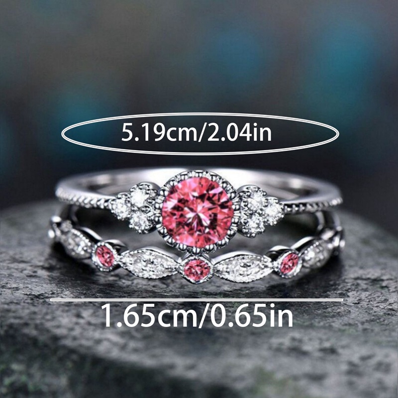 Fancyqube 2pcs / Set Cincin Jari Wanita Hias Batu Kristal Biru Hijau Warna Silver Untuk Pernikahan