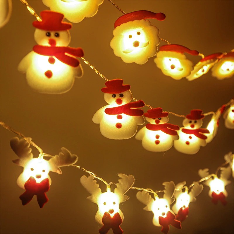 Lampu String 20 LED 2M Bentuk Santa Claus / Snowman / Snowflake / Rusa Untuk Dekorasi Pohon Natal 2023
