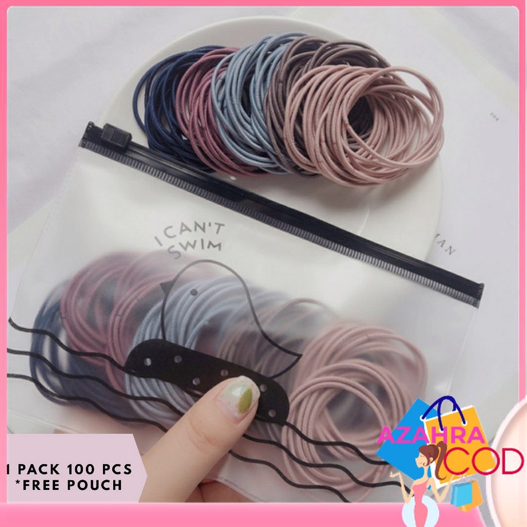 AZAHRA Ikat Rambut Korea isi 100Pcs Import free pouch