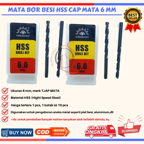 Mata Bor Besi HSS 6 mm Mrek Cap TJAP MATA Berkualitas⠀