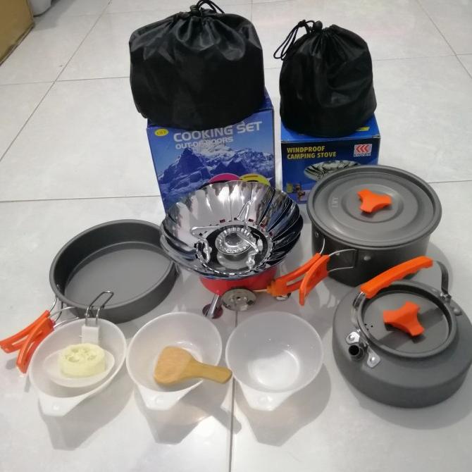 Paket Cooking set DS-308 dan kompor gunung windproof nesting outdoor