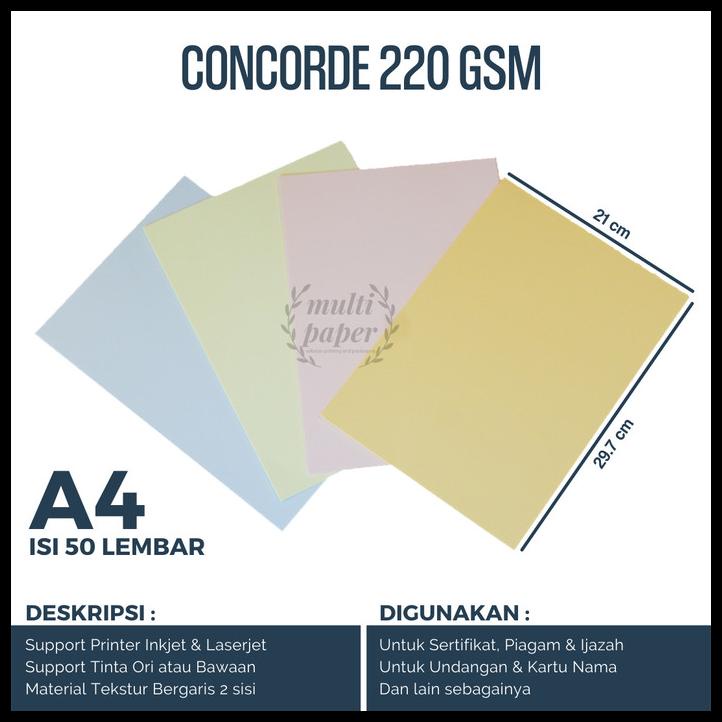 

Kertas Concorde A4 220Gr Isi 50 Lembar / Kertas Sertifikat