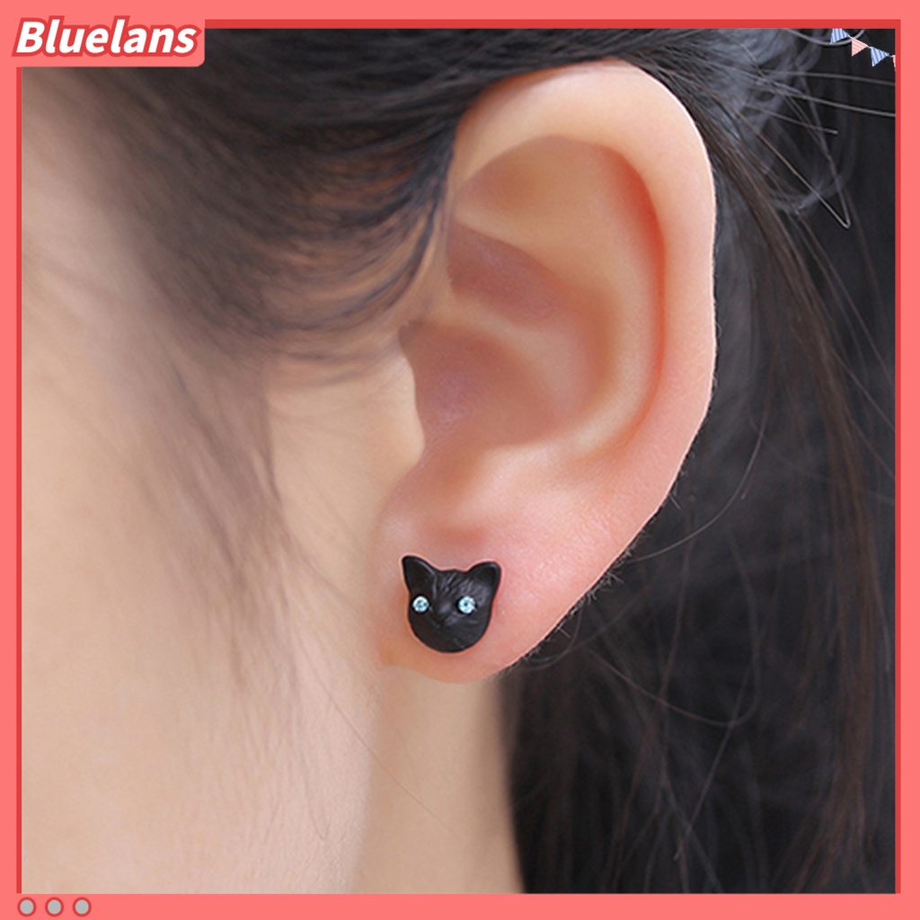 Bluelans 1 Pair Women Cute Cats Head Rhinestones Inlaid Ear Studs Earrings Club