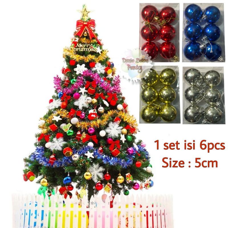 Set 6 Dekorasi Hiasan Pohon Natal Bola 5L PVC Metalik