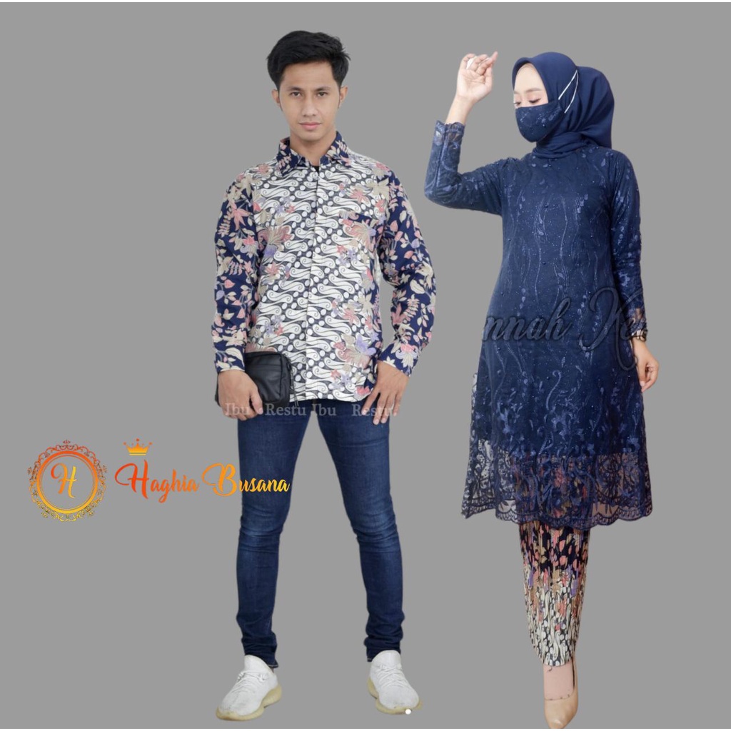 Set Kebaya Tunik Couple Kemeja Batik Pria Stelan Kebaya Couple Kondangan Kebaya